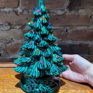 10" Vintage Ceramic Green Christmas Tree Lamp Signed Dated 1992 | Holiday Decor Gift