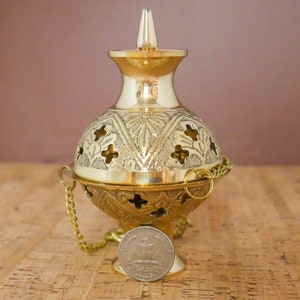 Brass Hanging Incense Burner | Handmade Golden Incense Holder With Tray 4.5"