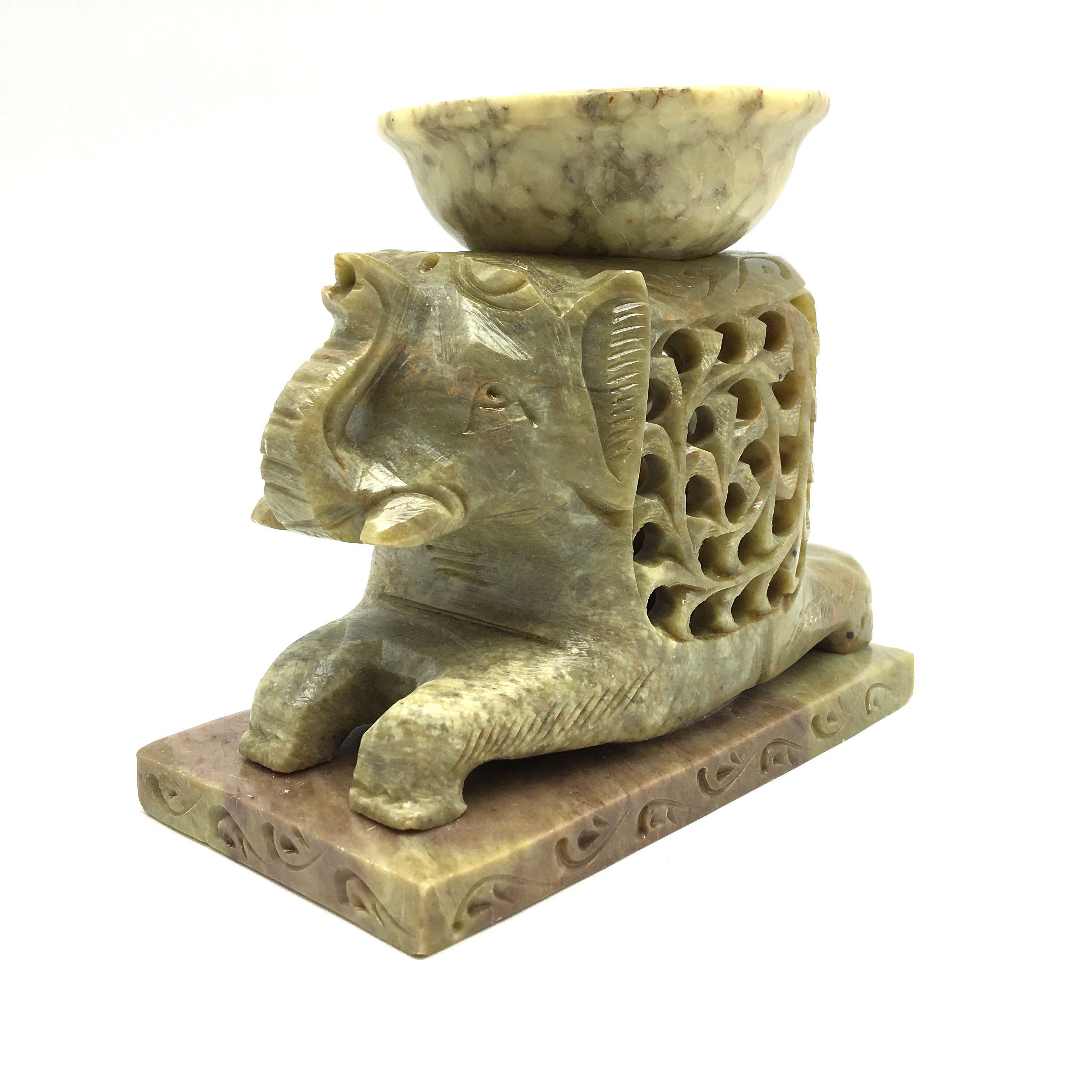 HandCarved Natural India Soapstone Elephant Oil Burner Etsy