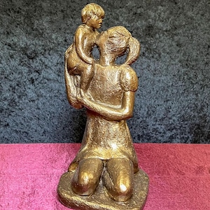 11&quot; Vintage Signed Mother Holding Child Figurine Sculpture | Home Decor Collectible Art