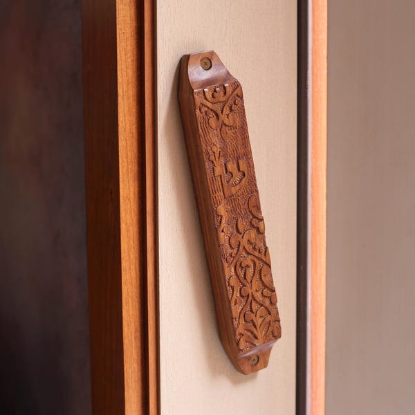 Hand Carved Wooden Mezuzah Case | Rosewood Mezuzah | Jewish Home Blessing Decor
