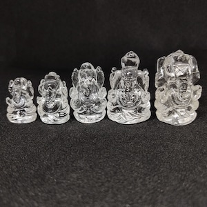 Crystal Quartz Ganesh Statue - Spiritual Blessing Healing Figurine - Size Variation