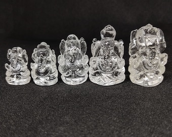 Crystal Quartz Ganesh Statue - Spiritual Blessing Healing Figurine - Size Variation