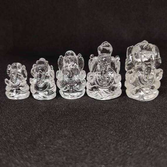 Crystal Quartz Ganesh Statue - Spiritual Blessing Healing Figurine - Size Variation