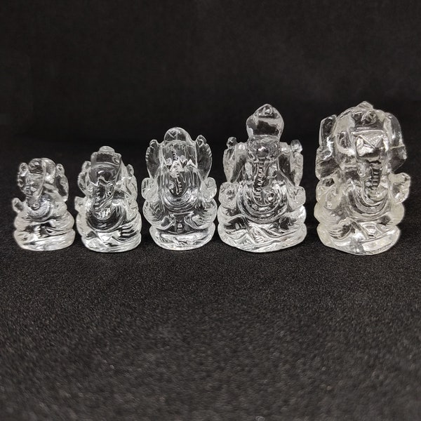 Crystal Quartz Ganesh Statue - Spiritual Blessing Healing Figurine - Size Variation