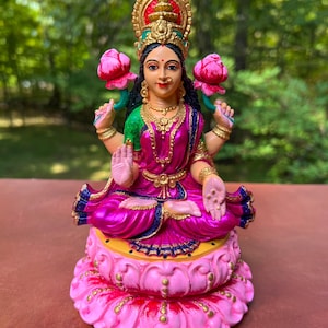 Handmade Lakshmi Statue | Hindu Goddess of Fortune Vintage Idol Gift - 6.5&quot; Tall