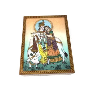 Radha Krishna Jewelry Box | Vintage Rajasthan Gemstone Handmade Trinket Gift Box 8.25&quot;