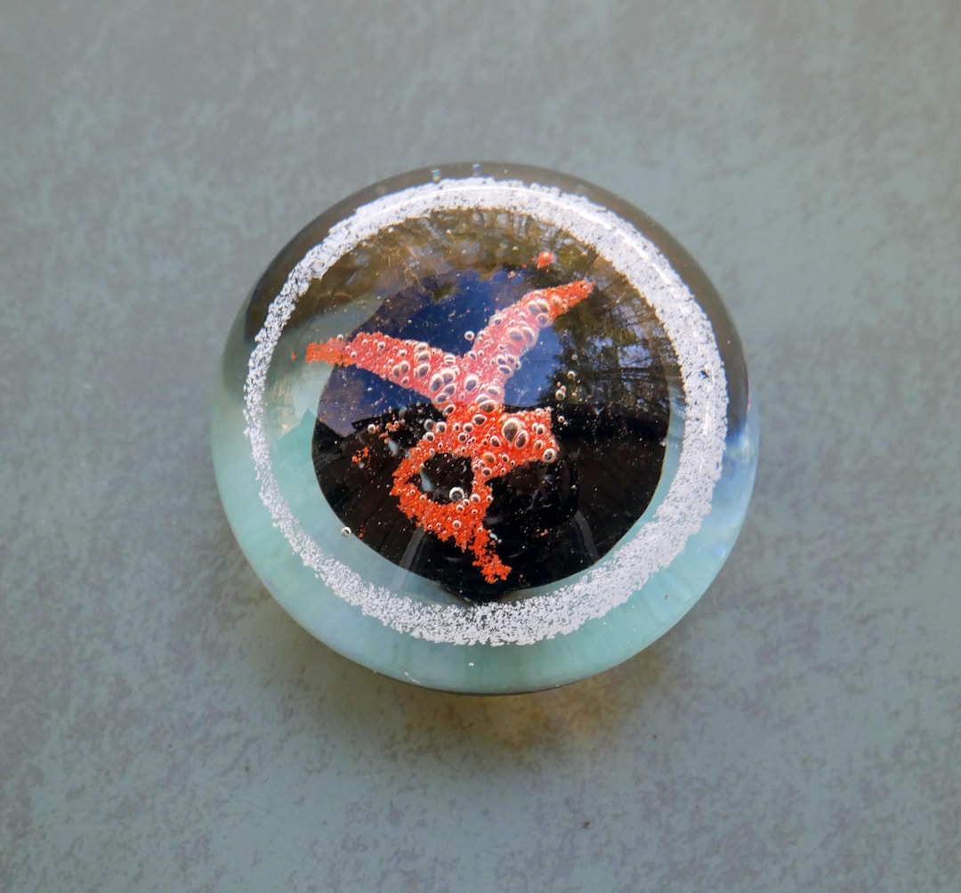 Vintage Hand Blown Art Glass Paperweight Orange Starfish Coastal Ocean ...