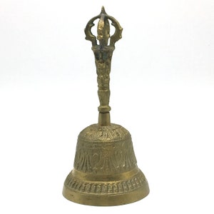 Vintage Handcrafted Tibetan Buddhist Ghanta Bell with Dorje Handle 6.8"