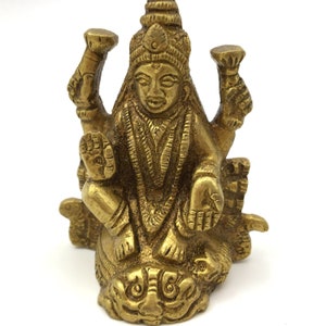 Mini estátua de bronze da deusa Lakshmi | Deidade Laxmi de tamanho de viagem vintage - 2,25&quot;