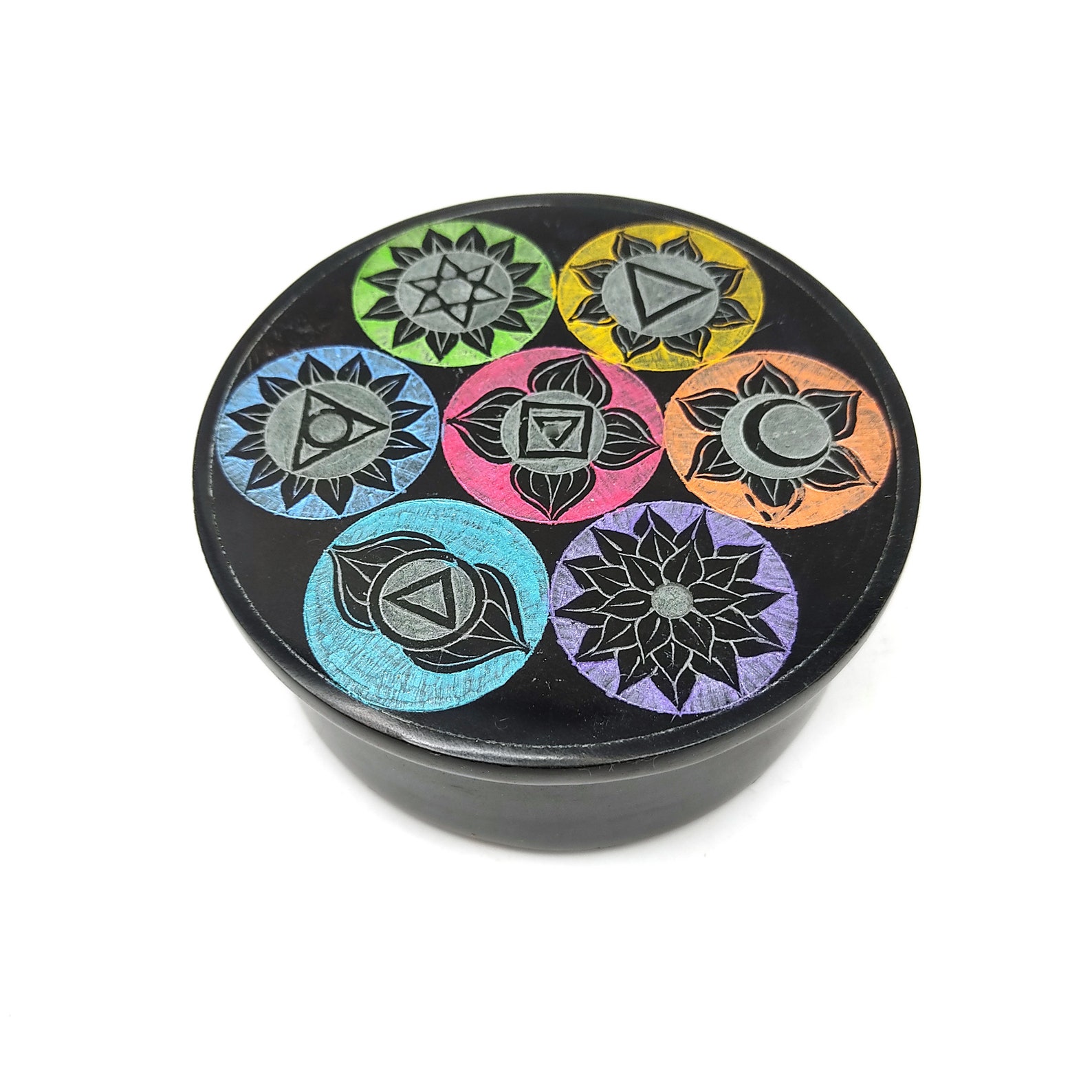 Black Soapstone Handpainted 7 Chakras Stick Incense Box Etsy
