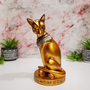 Vintage Egyptian Goddess Bastet Cat Sculpture | Bastet Goddess Altar Statue 9.5&quot;