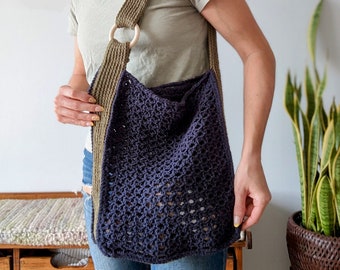 Motif au crochet : sac fourre-tout indigo Bloom Market | Téléchargement numérique PDF