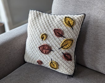 Motif au crochet : coussin décoratif à feuilles caduques | Téléchargement numérique PDF