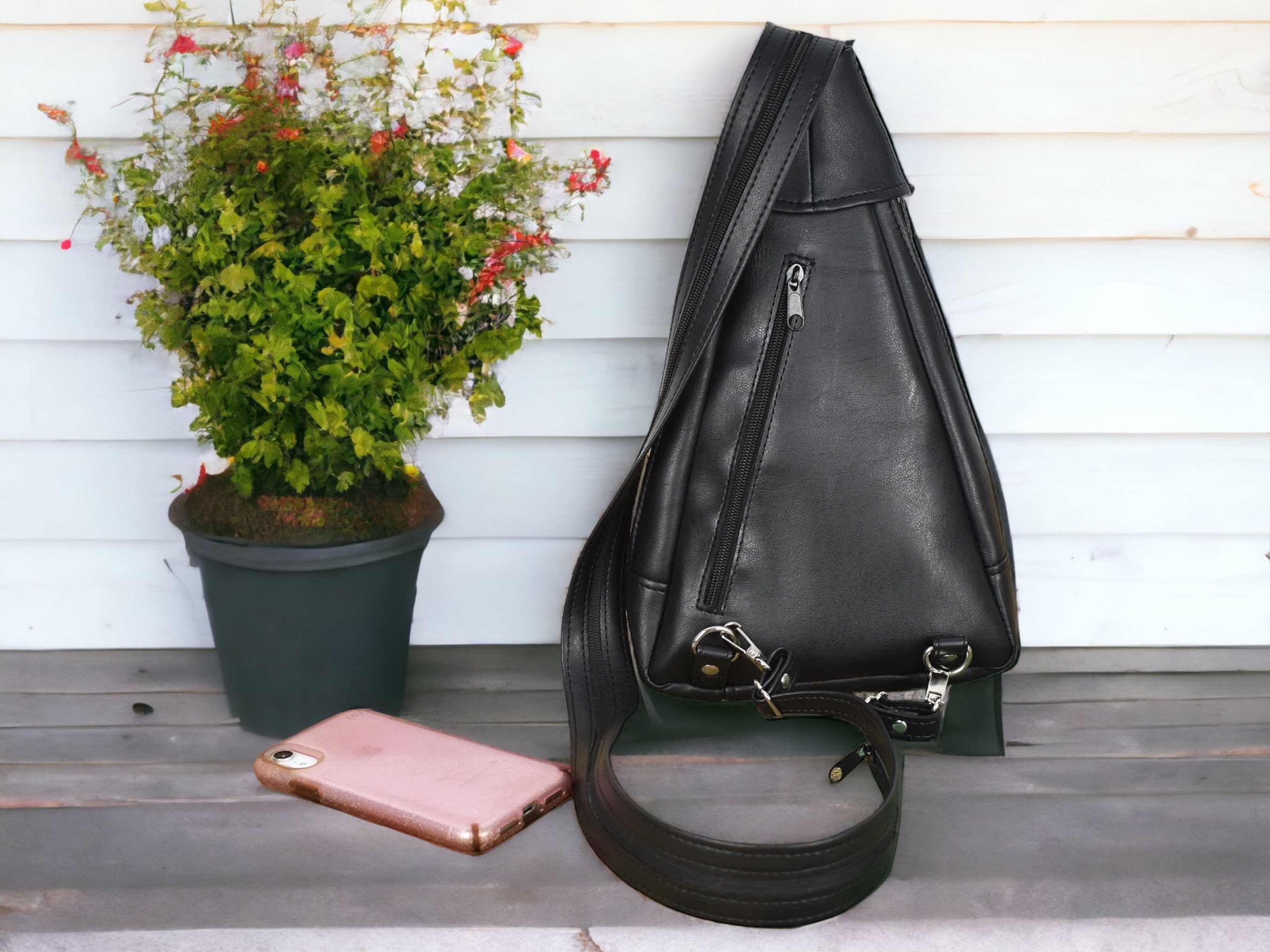 Vegan Leather Convertible Sling Backpack with 2 Pockets, One Size Nyra Convertible Backpack Purse | Vegan Leather Backpack  main image 2