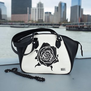 Sac à main noir et blanc pour femme - Sac à main en similicuir pour femme - Grande sacoche - Style professionnel pour cadre de bureau