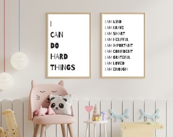 Nursery Décor | Brave Child | I Can Do Hard Things | Brave Quotes | Wall Art | Playroom Wall Art | I am Kind | Affirmation Décor
