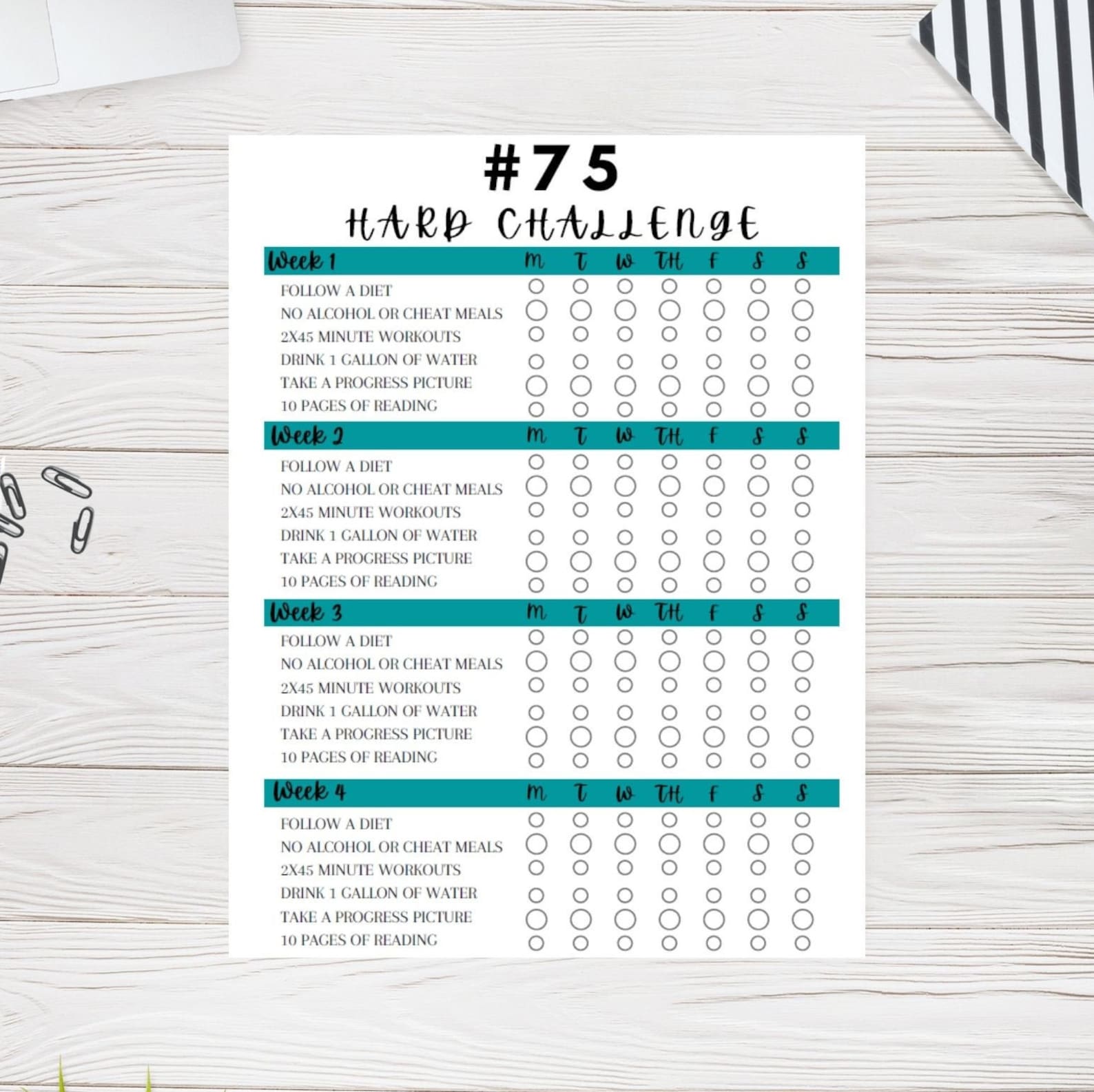 75 Hard Challenge Tracker Printable, #75hardchallenge, Tracker Bundle ...
