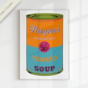 CAMPBELL SOUP x WARHOL Nome personalizado Carta personalizada Arte digital | Arte pop moderna gráfica colorida para impressão Berçário Família Crianças Sala de jogos