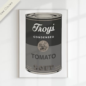CAMPBELL SOUP x WARHOL Nome personalizado Carta personalizada Arte digital | Arte pop moderna gráfica colorida para impressão Berçário Família Crianças Sala de jogos