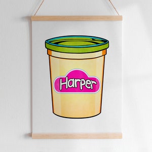 AGUARELA PLAY-DOH com nome personalizado letra personalizada arte digital | Sala de jogos infantil para berçário de massa colorida moderna com gráfico Montessori para impressão