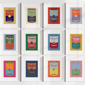 CUSTOM ANDY WARHOL Campbell Soup Can Printable Personalisierte Name Digitale Datei Pop-Zeitgenössische Kunst Kinderzimmer Küche Familie Baby-Wand-Dekor