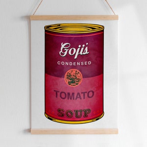 A SOPA DE WARHOL DA AGUARELA nomeou a arte feita sob encomenda de Digitas da letra | Quarto infantil para berçário de arte pop moderna com gráfico colorido Campbell's para impressão