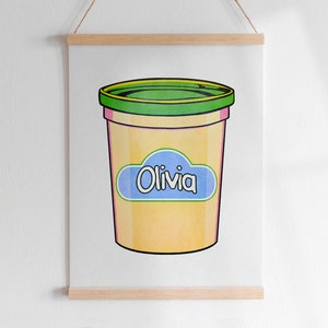 AGUARELA PLAY-DOH com nome personalizado letra personalizada arte digital | Sala de jogos infantil para berçário de massa colorida moderna com gráfico Montessori para impressão