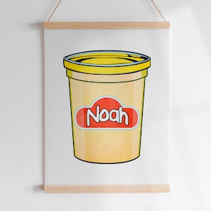 AGUARELA PLAY-DOH com nome personalizado letra personalizada arte digital | Sala de jogos infantil para berçário de massa colorida moderna com gráfico Montessori para impressão