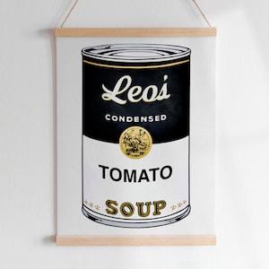 SOPA WARHOL EM AQUARELA, Nome Personalizado, Letra Personalizada, Arte Digital | Arte Pop Moderna Campbell's Colorida para Imprimir, Quarto Infantil