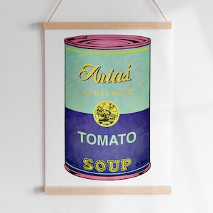 SOPA WARHOL EM AQUARELA, Nome Personalizado, Letra Personalizada, Arte Digital | Arte Pop Moderna Campbell's Colorida para Imprimir, Quarto Infantil