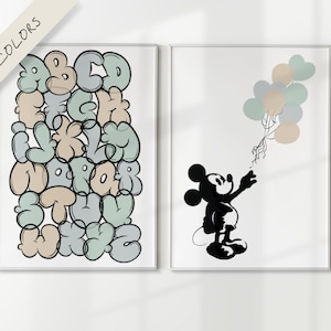 Conjunto de 2 ALFABETO BANKSY MOUSE Carta Globo Gráfico Imprimible Archivo Digital Personalizado Moderna Guardería Familia Niños Bebé Sala de Juegos Arte Callejero