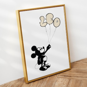 BANKSY x MICKEY PERSONALIZOU o nome do balão com letra personalizada arte digital | Quarto infantil minimalista para impressão de rua graffiti berçário familiar