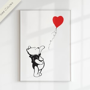 BANKSY x WINNIE the Pooh PERSONALIZADO Nome do balão Letra personalizada Arte digital | Sala de jogos infantil com gráfico minimalista para impressão