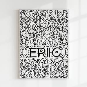 KEITH HARING Nome Personalizado, Letra Personalizada, Arte Digital | Grafite de Rua Gráfico Minimalista para Imprimir, Berçário, Família, Crianças, Bebê, Sala de Brincar