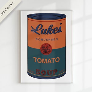 CAMPBELL SOUP x WARHOL Nome personalizado Carta personalizada Arte digital | Arte pop moderna gráfica colorida para impressão Berçário Família Crianças Sala de jogos