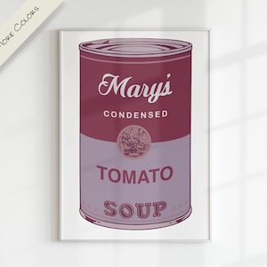 CAMPBELL SOUP x WARHOL Nome personalizado Carta personalizada Arte digital | Arte pop moderna gráfica colorida para impressão Berçário Família Crianças Sala de jogos