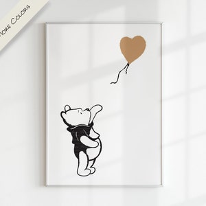 BANKSY x WINNIE the Pooh Balloon on Canvas or Framed | Minimalist Graphic Urban Colorful Bright Pastel Modern Style Nursery Kids Playroom