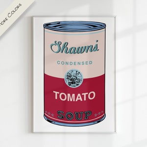CAMPBELL SOUP x WARHOL nome personalizado letra personalizada arte digital | Gráfico colorido para impressão moderno pop art berçário família crianças sala de jogos
