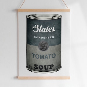 SOPA WARHOL EM AQUARELA, Nome Personalizado, Letra Personalizada, Arte Digital | Arte Pop Moderna Campbell's Colorida para Imprimir, Quarto Infantil