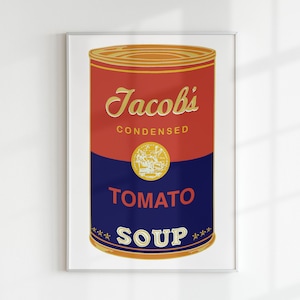 CAMPBELL SOUP x WARHOL Nome personalizado Carta personalizada Arte digital | Arte pop moderna gráfica colorida para impressão Berçário Família Crianças Sala de jogos