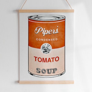 SOPA WARHOL EM AQUARELA, Nome Personalizado, Letra Personalizada, Arte Digital | Arte Pop Moderna Campbell's Colorida para Imprimir, Quarto Infantil