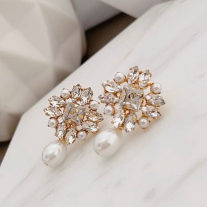 Art Deco Pearl Drop Earrings/ Bridal Earrings/ Pearl Dangle Earrings