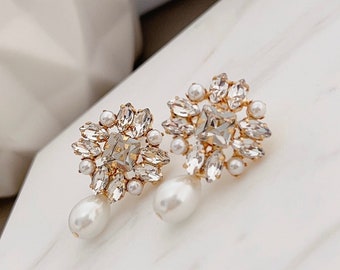 Art Deco Pearl Drop Earrings/ Bridal Earrings/ Pearl Dangle Earrings