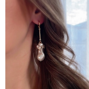 White Synthetic Fireball Pearls Earrings/Organic Shape Baroque Pearl Earrings/ Statement Earrings