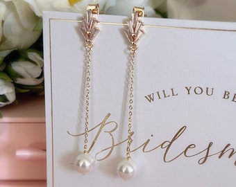 Pearl Drop Earrings, Cubic Zirconia Sterling Silver Pin