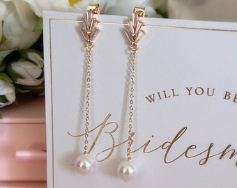 Round Pearl Drop Earrings/ Pearl Drop Earrings/ Pearl Dangle Earrings