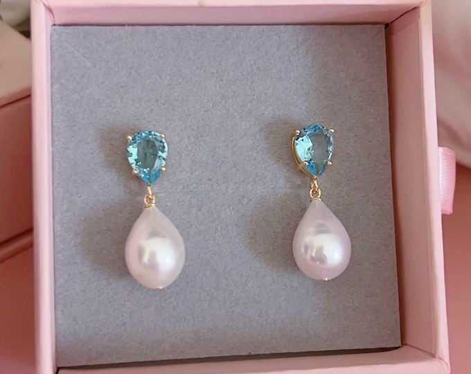 Aquatic Agate Pearl Earrings