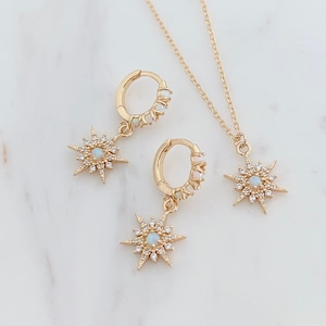 Opal Star Huggie Earrings/ Dainty Charm Earrings