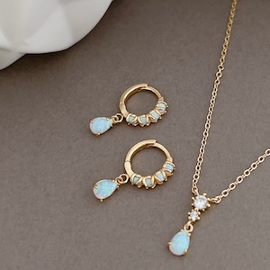 Tiny Opal Charm Huggie Earrings/ Dainty Charm Earrings/ Minimalist Jewelry/ Birthday Gift for Women